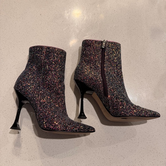 Marc Fisher Shoes - Marc Fisher Stolla Purple Glitter Ankle Boot Stiletto Sz 7.5 Glam Barbiecore